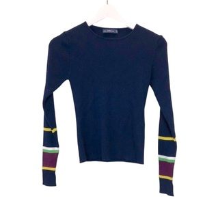 Zara Knit Navy Blue Stripe Sweater Top